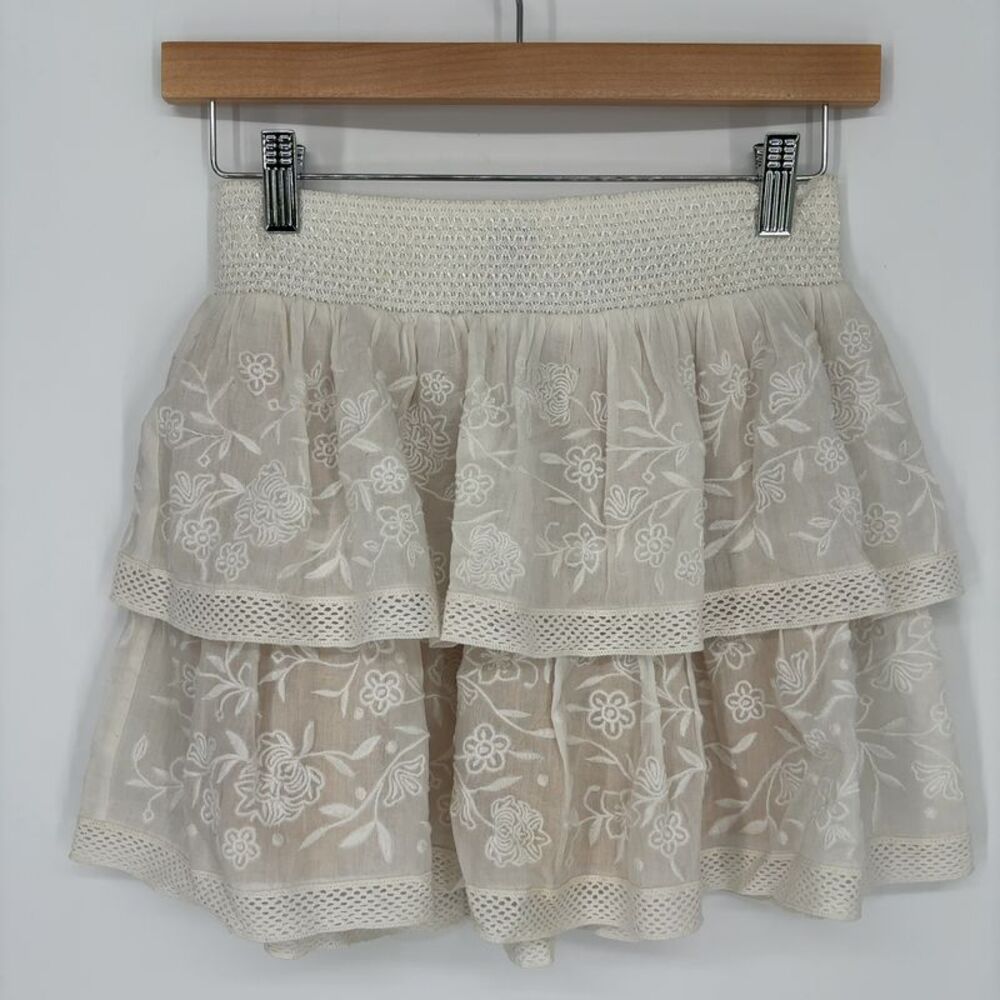 Alice + Olivia Mini Lace Skirt Flounce Embroidery lined